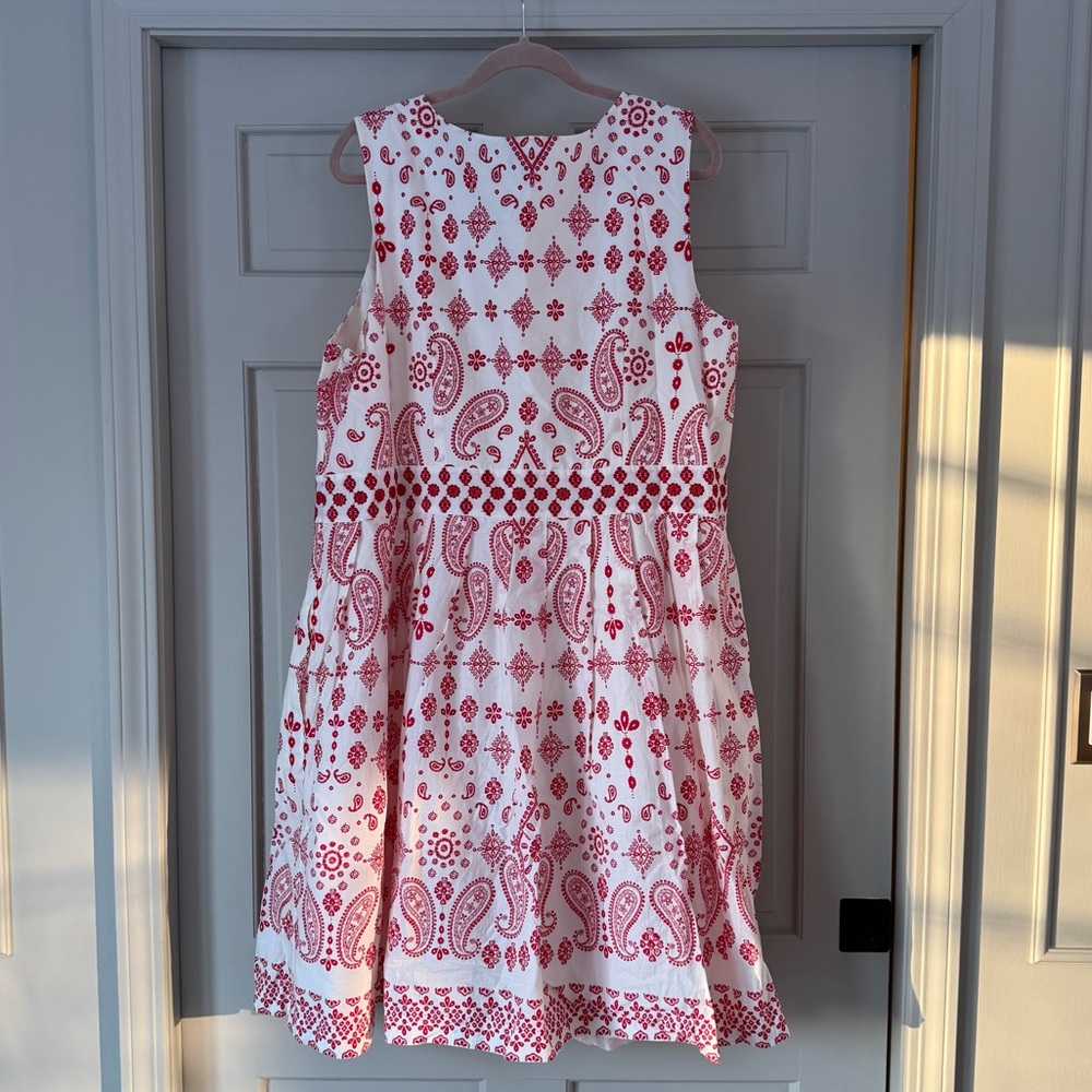Talbots Red White Midi Dress Pockets Sleeveless Cotton Summer 2X - Picture 2 of 10